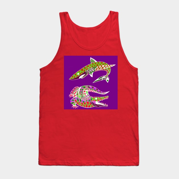 the shark and the crocodile ecopop pattern in the wild Tank Top by jorge_lebeau